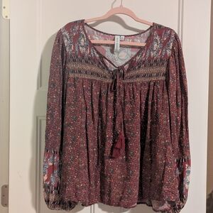 Bohemian Paisley Blouse - Burgundy. Size XL.